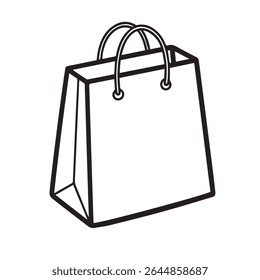  Arte de linha preta e branca de saco de compras com alças - Ícone de varejo minimalista para e-commerce e design de embalagem