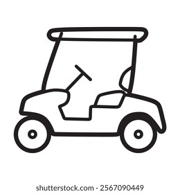 black and white line art, side view of a simple golf cart