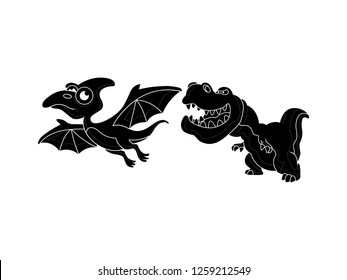 black and white line art, silhouette vector dinosaur illustration