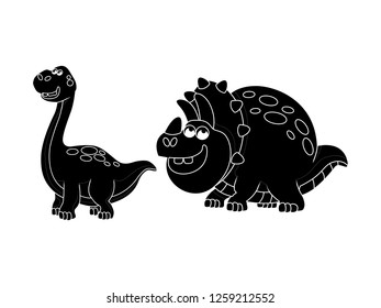 black and white line art, silhouette vector dinosaur illustration