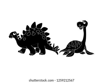 black and white line art, silhouette vector dinosaur illustration