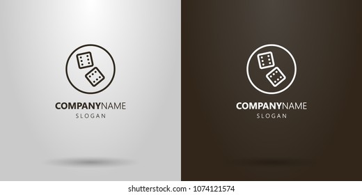 Black and white line art simple vector dice logo in the round frame