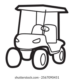 black and white line art, simple plain golf cart