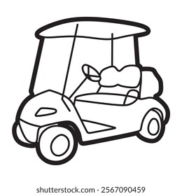 black and white line art, simple two seater golf cart