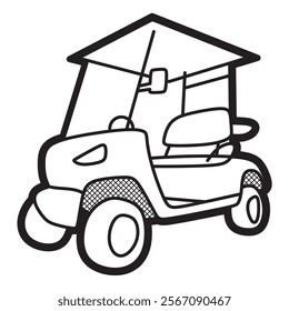 black and white line art, simple golf cart bottom side view