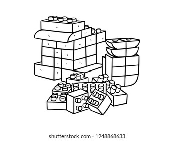 black and white line art, sketch of children's toys