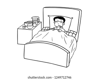black and white line art, sketch of a man in pain