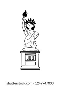 black and white line art, sketch of the statue of Liberty