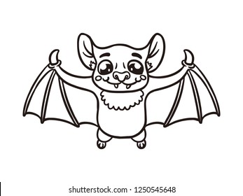 black and white line art, sketch bat, cute bat