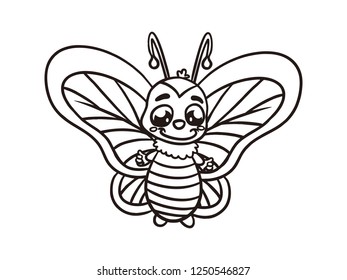 black and white line art, sketch of a butterfly, cute butterfly