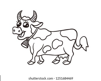 black and white line art, sketch of a cow