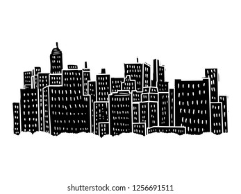 black and white line art, sketch of skyscrapers