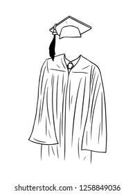 black and white line art, sketch of graduation and toga clothes