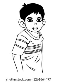 black and white line art, sketch of cute boys
