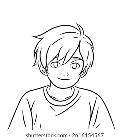 black and white line art, sketch Portrait of a handsome man. Confident young man. Happy smiling male student. Social network profile avatar. Contemporary flat design