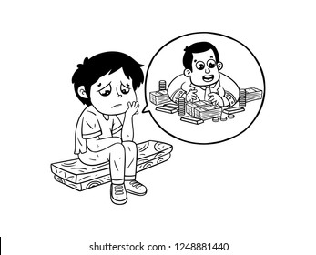 black and white line art, sketches of children are pondering