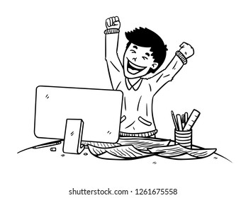 black and white line art, sketches of men are happy