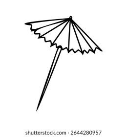 Black and white line art of a small paper cocktail umbrella. Minimalist outline illustration of a classic tropical drink decoration isolated on white background. - Powered by Shutterstock - Get 15% off with code: PIKWIZARD15