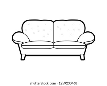 black and white line art, sofa vector illustration