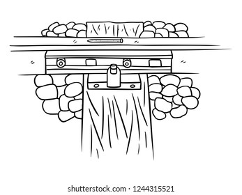 black and white line art spikes on the railroad tracks