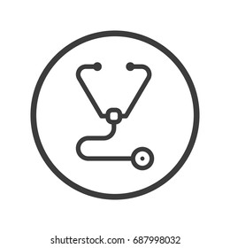 Black and white line art stethoscope icon in the round frame