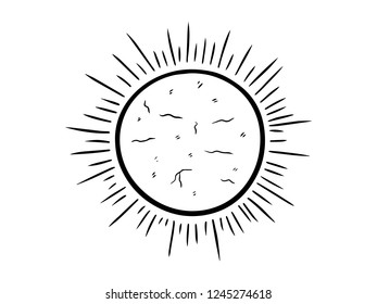 black and white line art of the sun