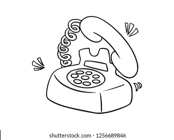 black and white line art, telephone sketch