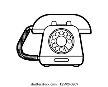 black and white line art, telephone vector illustration