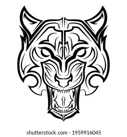 Black and white line art of tiger head. Good use for symbol, mascot, icon, avatar, tattoo, T Shirt design, logo or any design you want.