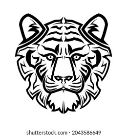 Black and white line art of tiger head Good use for symbol mascot icon avatar tattoo T Shirt design logo or any design.	