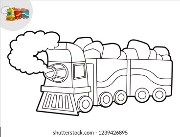 black and white line art train, coloring book