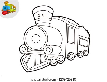 black and white line art train, coloring book