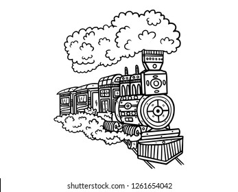 black and white line art, train sketches