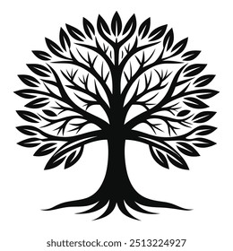 Black and white line art tree logo with geometric branches.