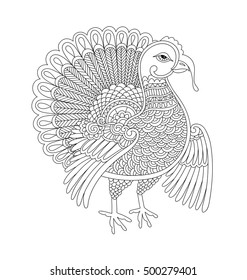 black and white line art turkey decoration for thanksgiving holiday greeting card element, print, poster design, vector illustration