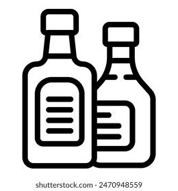 Black and white line art of two labeled bottles, suitable for various design uses