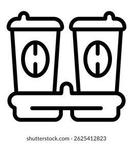 Linha preta e branca arte de duas canecas de viagem, perfeito para projetos temáticos de bebidas e cafés