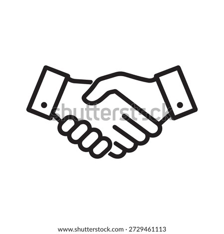 Black and white line art of two hands shaking representing partnership cooperation and mutual respect