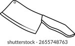 Black and white line art vector illustration of a meat cleaver knife with simple, clean outlines. Ideal for coloring pages, icons, kitchen graphics, and culinary-themed designs.
