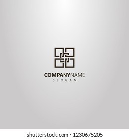 black and white line art vector geometric logo of five interlaced quadrangles