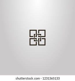 black and white line art vector geometric sign of five interlaced quadrangles
