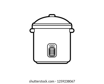 black and white line art, vector illustration of a rice cooker