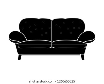 black and white line art, vector illustration of sofa silhouette