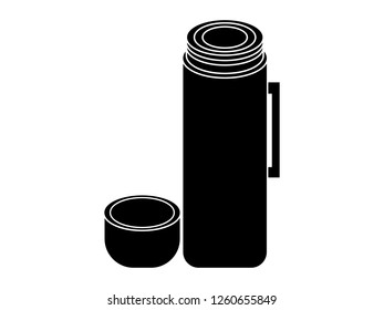 black and white line art, vector illustration of a thermos silhouette