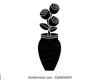 black and white line art, vector illustration of flower vase silhouette