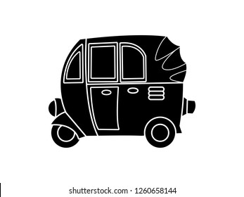 black and white line art, vector illustration of a bajaj car silhouette