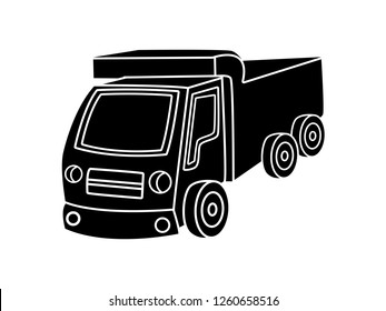 black and white line art, vector illustration of truck silhouettes