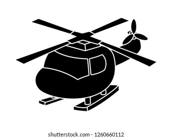 black and white line art, vector illustration of a helicopter silhouette