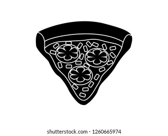 black and white line art, vector illustration of pizza silhouettes