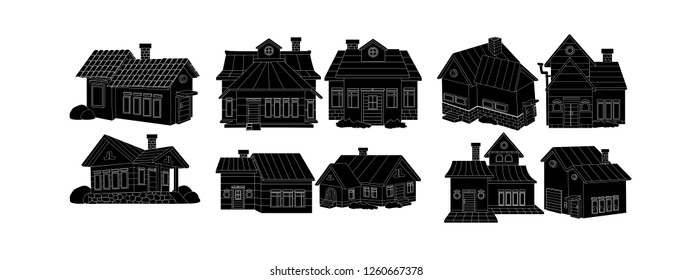 black and white line art, vector illustration of house silhouette